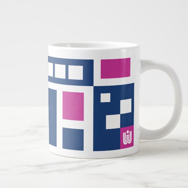 Grande Tasse Blocs amusants violets et bleus géométriques (Droite)