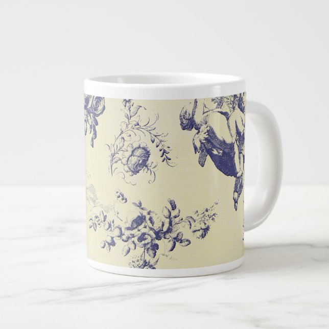 Grande Tasse Blue Toile French Country Cherub Motif (Devant droit)
