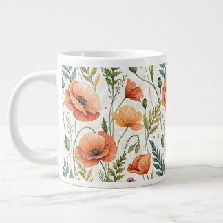 Grande Tasse Boho Garden of Beautiful Poppies
