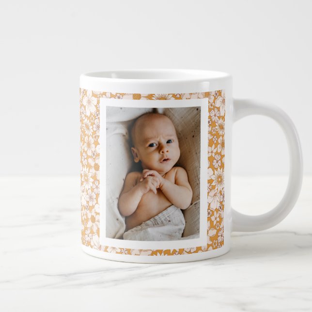 Grande Tasse Boho Rustique moderne Floral Baby Photo de famille (Droite)