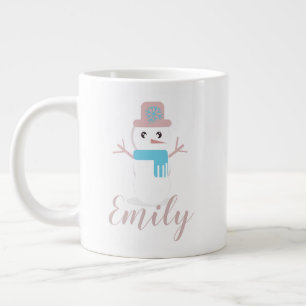 Grande Tasse Bonhomme de neige de Noël Rose pastel Nom 