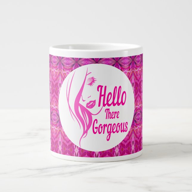 Grande Tasse Bonjour Il Magnifique Dame Face Motif rose (Devant)