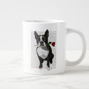 Grande Tasse Boston Terrier avec Rose à la bouche