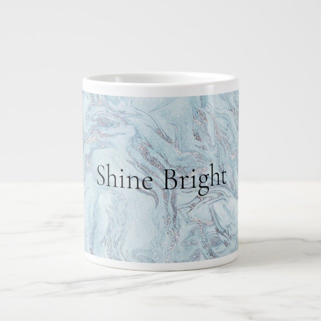 Grande Tasse Boucles de marbre bleu Aqua Silver (Devant)