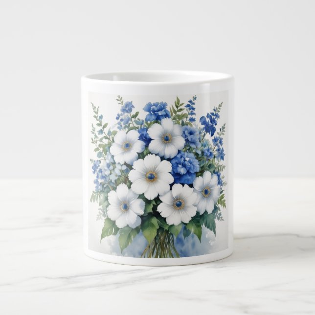 Grande Tasse Bouquet de fleurs Elégante aquarelle (Devant)
