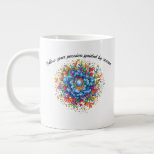 Grande Tasse Bouquet floral bleu aquarelle vibrant