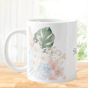 Grande Tasse Bouquet Floral de Fleurs Tropicales à l'Aquarelle 