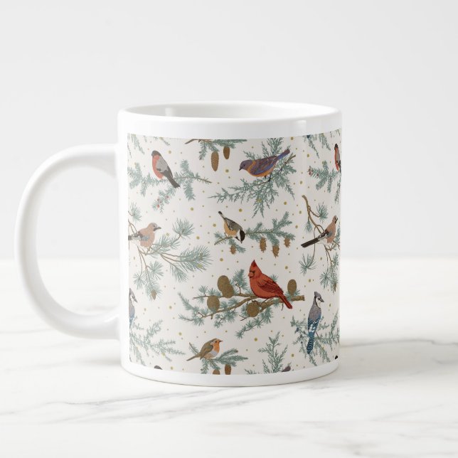 Grande Tasse Branches d'oiseaux et de pins d'hiver Motif (Gauche)