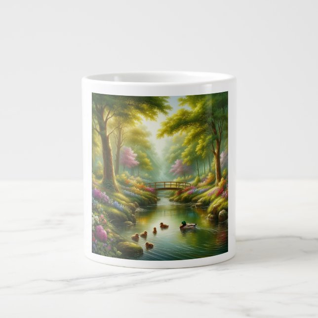 Grande Tasse Brook de printemps avec canards/fleurs (Devant)