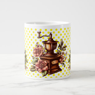 Grande Tasse Broyeurs à café vintage à pois jaunes