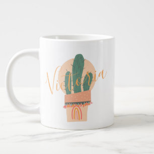 Grande Tasse Cactus Dessiné à la Main Arc-en-ciel Pot Nom 