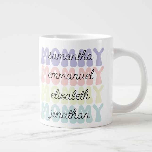 Grande Tasse Cadeau de la fête des mères Noms d'enfants rétro m (Droite)