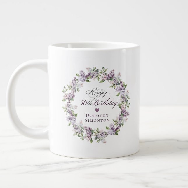 Grande Tasse Cadeau personnalisé 50e anniversaire Purple Lilac (Gauche)