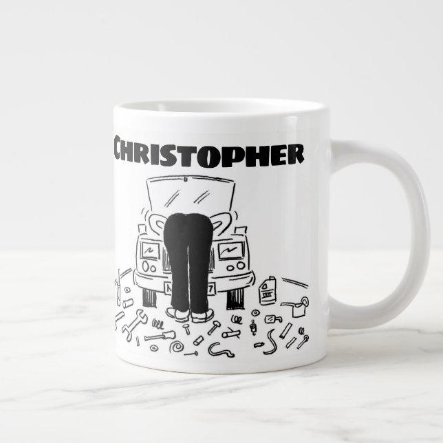Grande Tasse Cadeau pour un mécanicien de voiture avec nom Géan (Droite)
