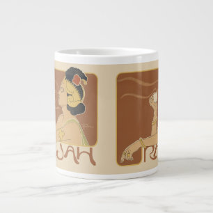 Grande Tasse Café Rajah Art Nouveau vintage, Dame avec café