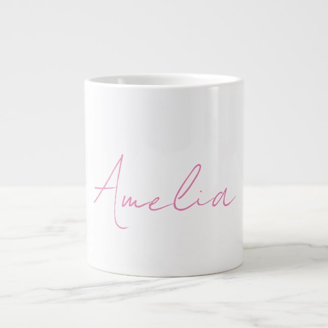 Grande Tasse Calligraphie Élégant rose blanc Nom personnalisé (Devant)