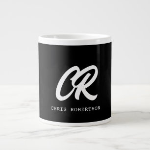 Grande Tasse Calligraphie Monogramme Nom Black White Cadeau per