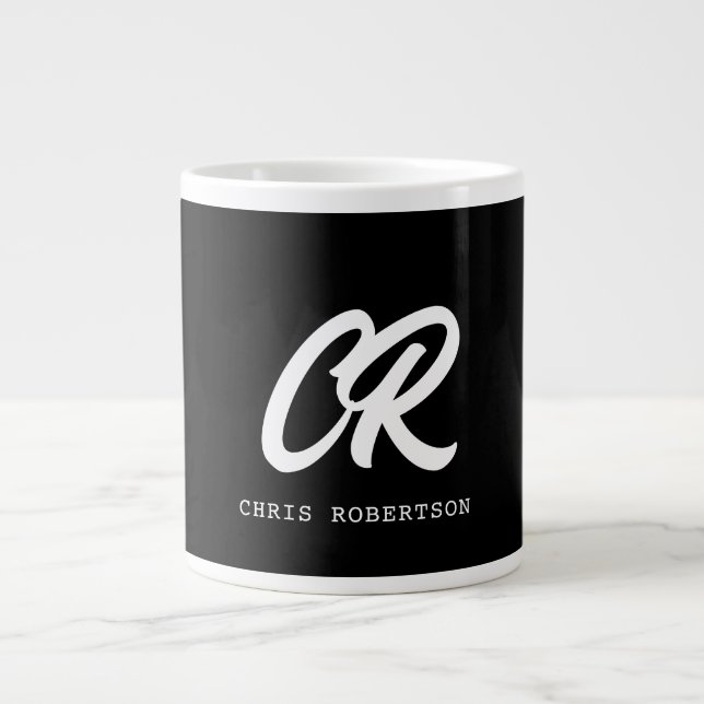 Grande Tasse Calligraphie Monogramme Nom Black White Cadeau per (Devant)