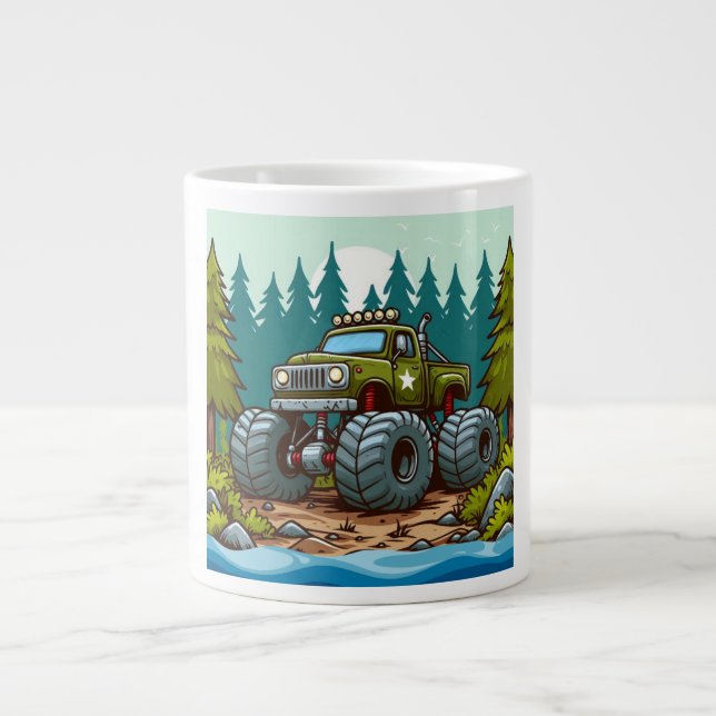 Grande Tasse Camion Monster Vert dans la forêt (Devant)