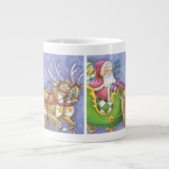 Grande Tasse Caricature de Noël Santa Claus Sleigh Reindeer (Devant)