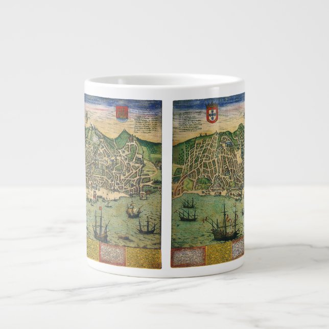 Grande Tasse Carte antique de Lisbonne, Portugal par Braun/Hoge (Devant)