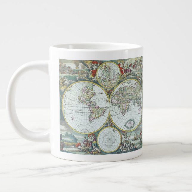 Grande Tasse Carte antique du monde du 17e siècle, Frederick De (Gauche)