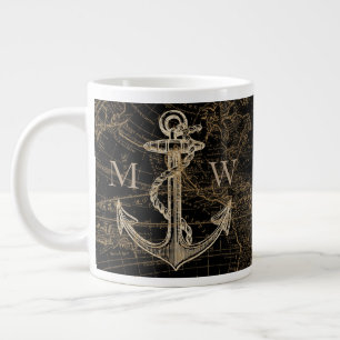 Grande Tasse Carte du monde des Ancres nautiques Noir monograph