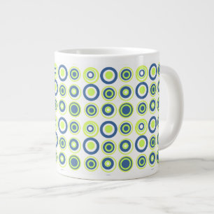 Grande Tasse Cercles Rétro Pois Lime Vert Turquoise Sur Blanc