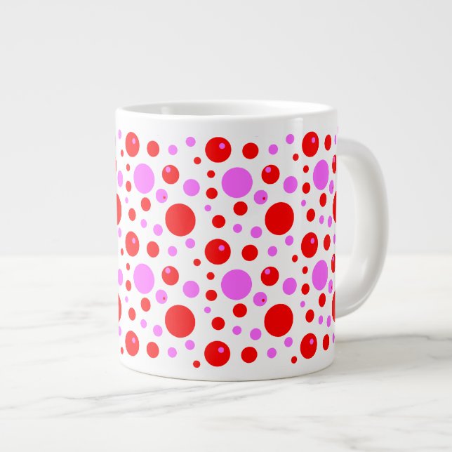 Grande Tasse Cercles roses et rouges et Pois (Devant droit)