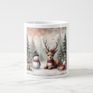 Grande Tasse Cerf de Noël/bonhomme de neige en bois classique