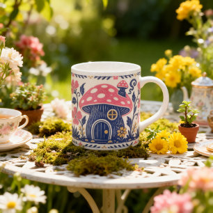 Grande Tasse Champignon Cottage Folk Art Maison Fée 