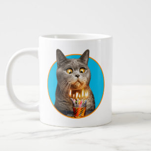 Grande Tasse Chat avec verre d'anniversaire