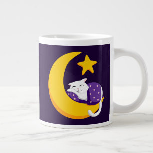 Grande Tasse Chat couché sur Crescent Moon Star Ramadan