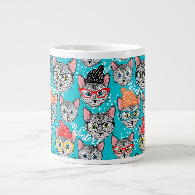 Grande Tasse Chat dans le casquette (Devant)