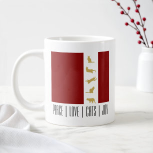 Grande Tasse Chat de Noël Moderne Rouge Blanc Or