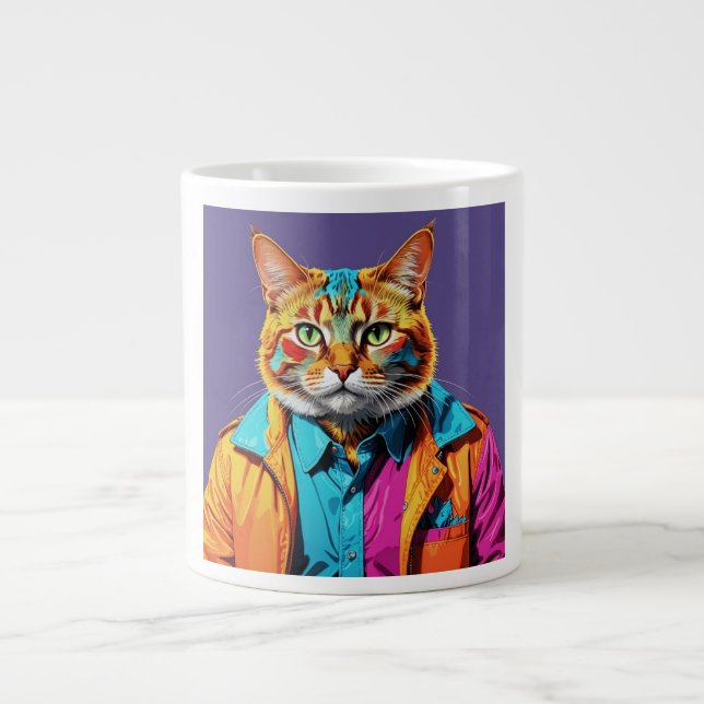 Grande Tasse Chat élégant en Retro (Devant)
