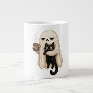 Grande Tasse Chat fantôme drôle d'Halloween, Café meh Chat effr
