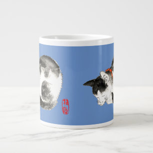 Grande Tasse Chat japonais couché noir et blanc