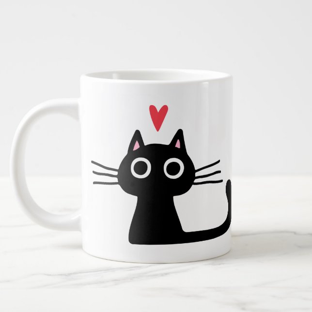 Grande Tasse Chat Kitty Noir au coeur de Valentine (Gauche)