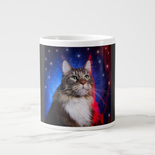 Grande Tasse Chat Maine Coon avec aura rouge blanc bleu et étoi