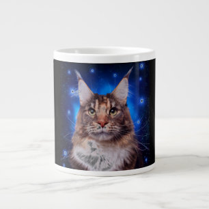 Grande Tasse Chat Maine Coon Fond Bleu Étoiles