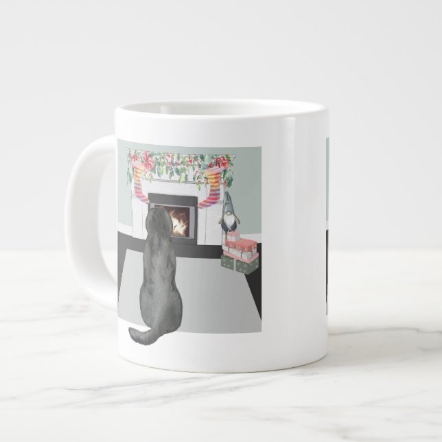 Grande Tasse Cheminée de Noël du chien du Labrador noir (Devant gauche)