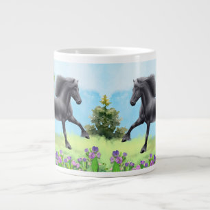 Grande Tasse Cheval friésien noir galopant