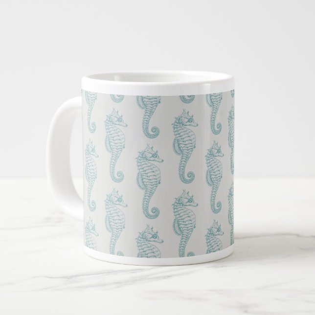 Grande Tasse Chevaux de mer tropicaux, Motif hippocampe - gris  (Devant gauche)