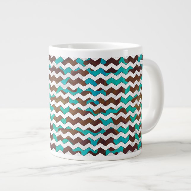 Grande Tasse Chevron Cow Impression Brown et Turquoise (Devant droit)