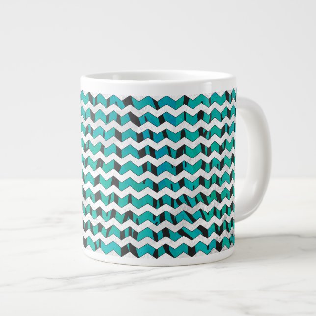 Grande Tasse Chevron Tiger noir et Turquoise (Devant droit)
