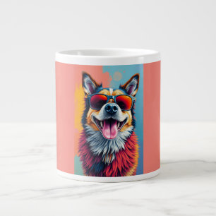Grande Tasse Chien Coloré avec des Lunettes de Soleil