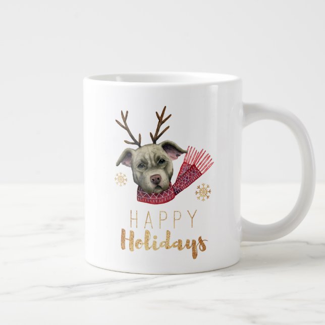 Grande Tasse Chien de taureau de Noël| Joyeuses fêtes (Droite)