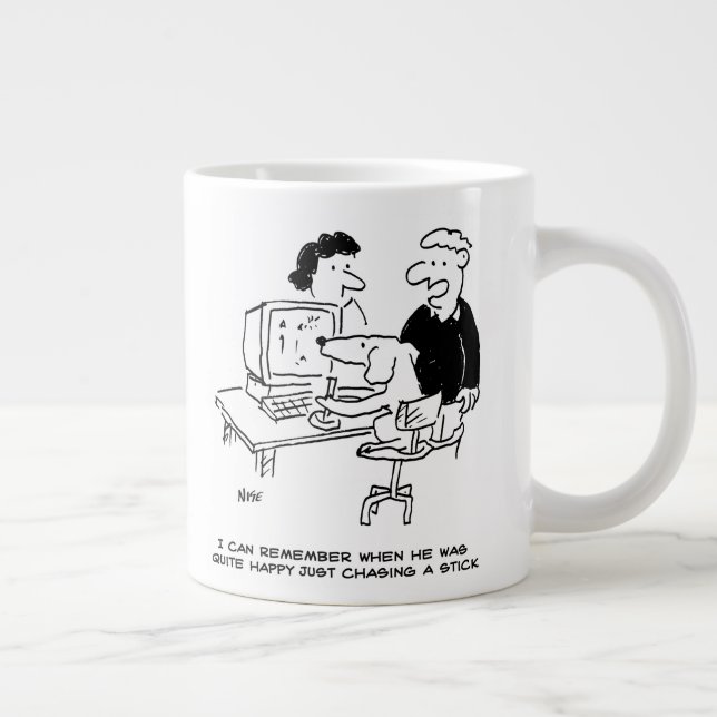Grande Tasse Chien Jouant à des jeux d'ordinateur. Drôle (Droite)