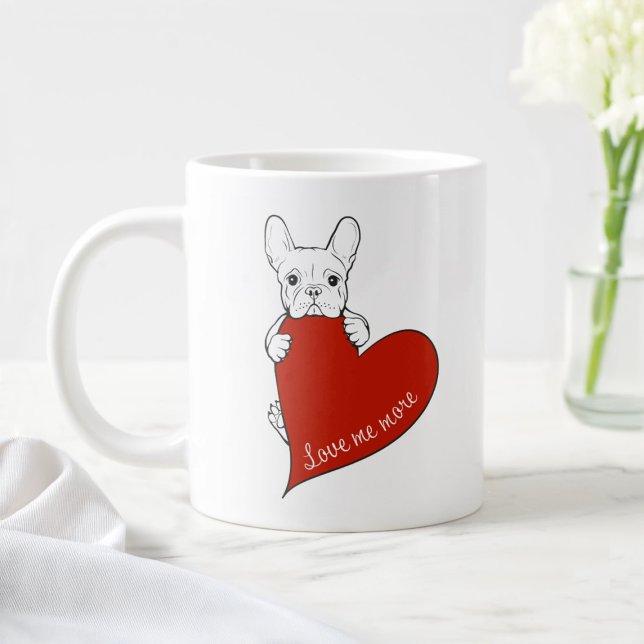 Grande Tasse Chien-taureau français mignon au coeur rouge (Créateur téléchargé)